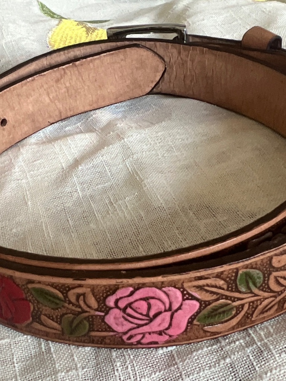 Tan Leather Belt with Brass Accents- Made In Mexico